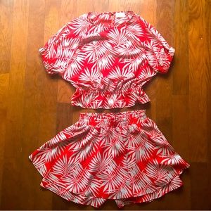 Unique Vintage Palm Leaf Two Piece Outfit Crop Top and Skort size S